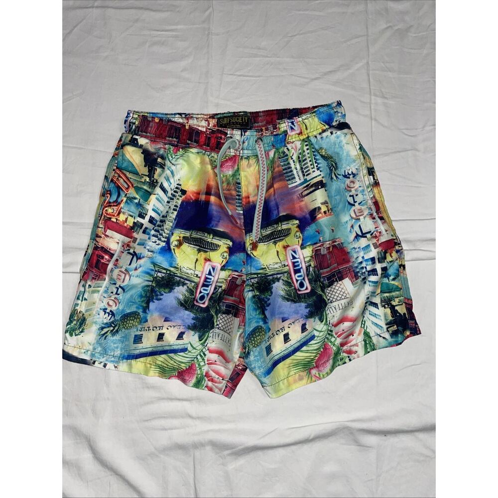 Surf Society Swim Trunks Shorts Size Large Multicolor Short